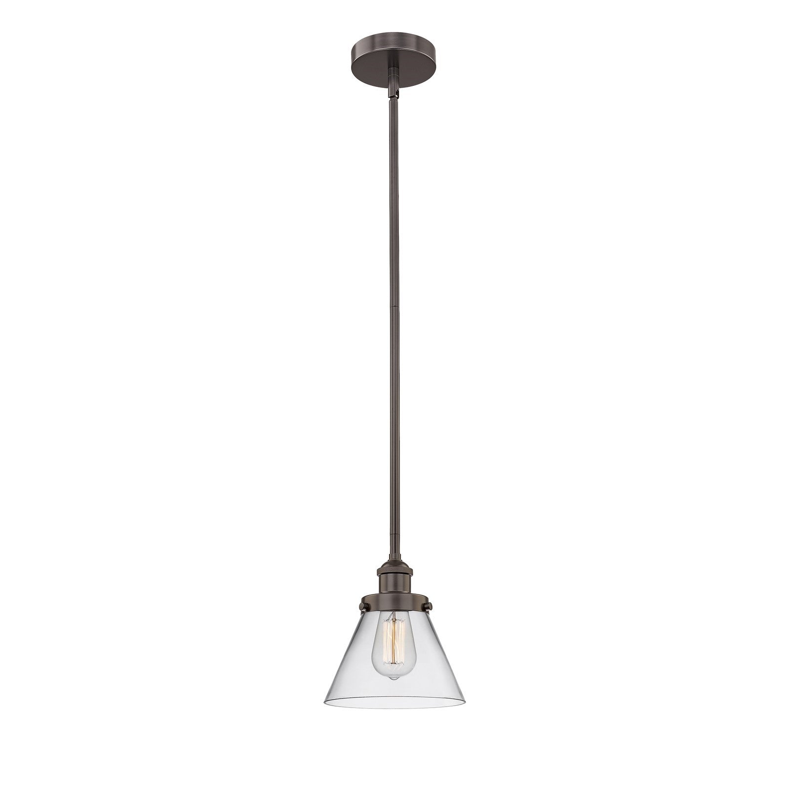Innovations Cone 1-Light Mini Pendant | Industrial Oil Rubbed Bronze Steel and Clear Glass | Kitchen Island & Dining Nook | 600 | Model 616-1SH-OB-G42-LED