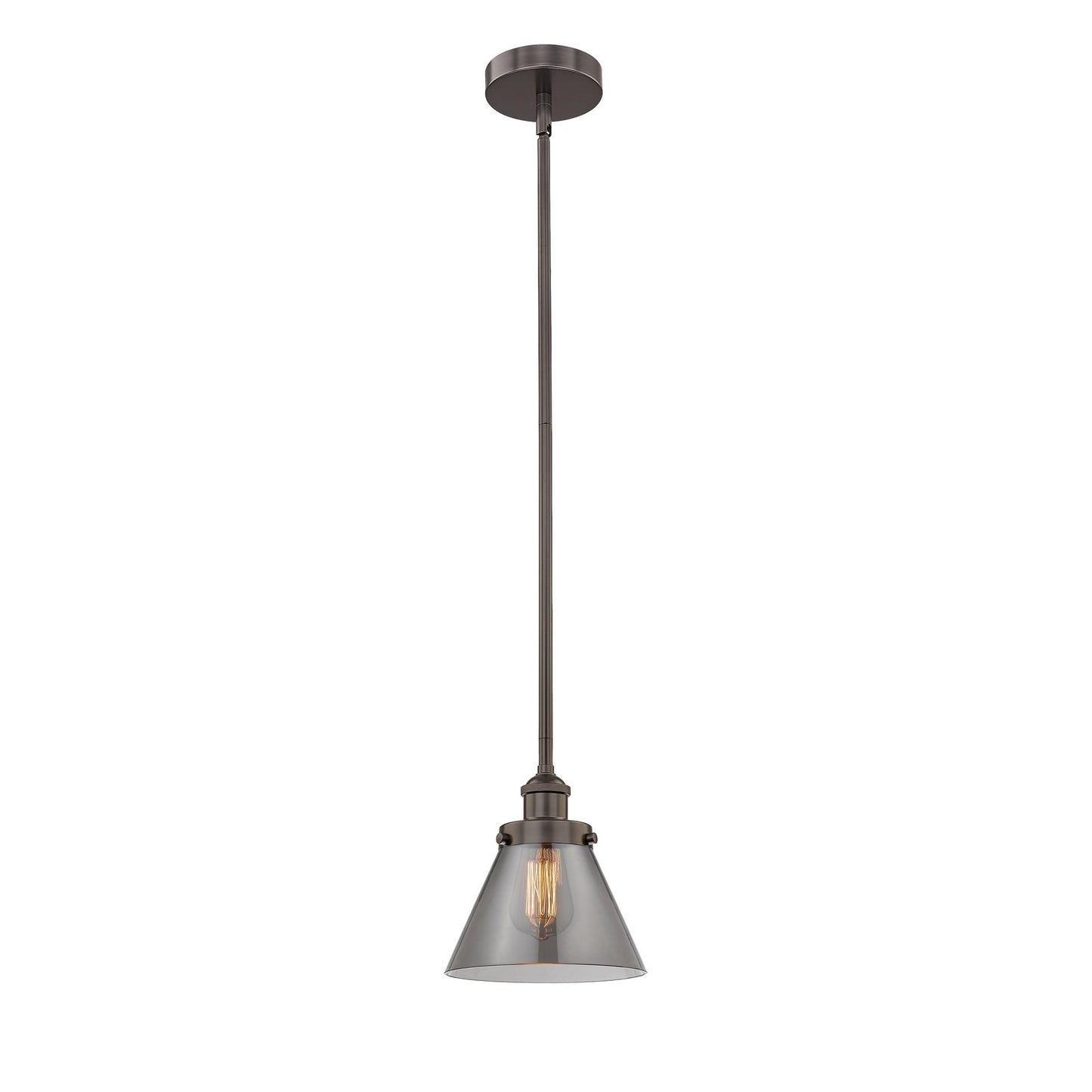 Innovations Cone 7.75in 1-Light Mini Pendant | Industrial Farmhouse Oil Rubbed Bronze Steel and Light Smoke Glass | Kitchen Island | Model 616-1SH-OB-G43