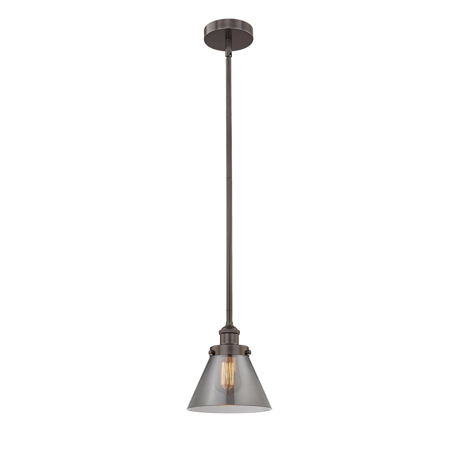 Innovations Cone 7.75in 1-Light Mini Pendant | Industrial Farmhouse Oil Rubbed Bronze Steel and Light Smoke Glass | Kitchen Island | Model 616-1SH-OB-G43