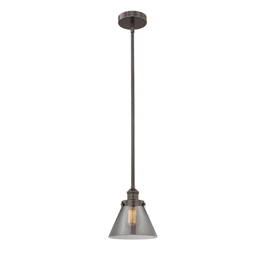 Innovations Cone 7.75in 1-Light Mini Pendant | Industrial Farmhouse Oil Rubbed Bronze Steel and Light Smoke Glass | Kitchen Island | Model 616-1SH-OB-G43