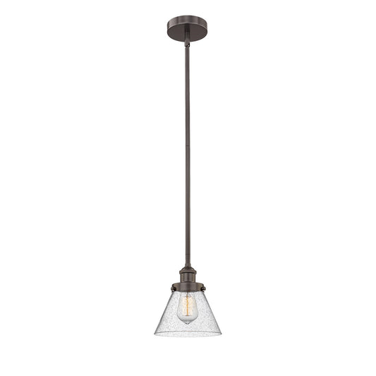 Innovations Cone 1-Light Mini Pendant | Industrial Farmhouse Oil Rubbed Bronze Steel and Seedy Glass | Kitchen Island & Dining Room | Model 616-1SH-OB-G44