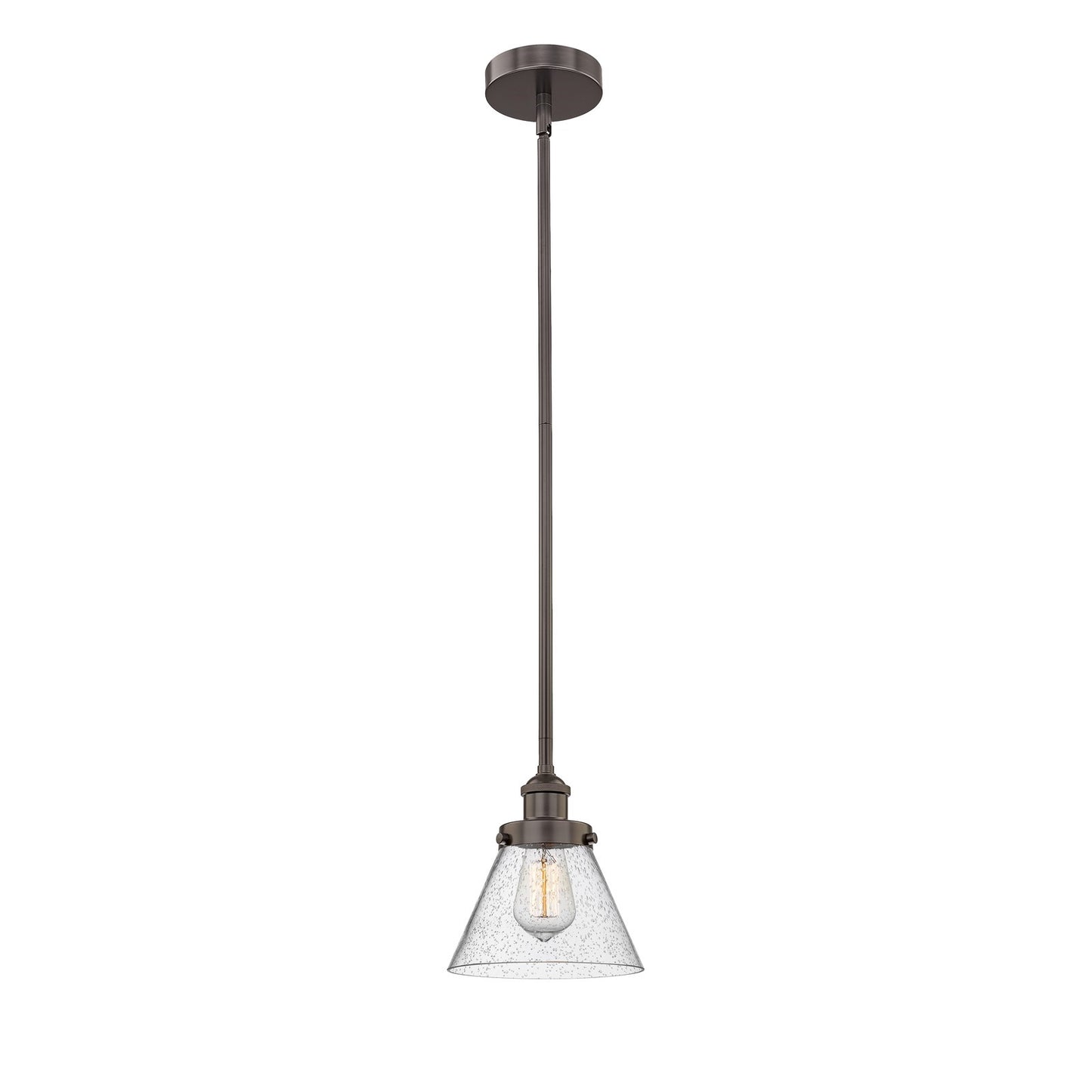 Innovations Cone 1-Light Mini Pendant | Industrial Farmhouse Oil Rubbed Bronze Steel and Seedy Glass | Kitchen Island & Dining | Model 616-1SH-OB-G44-LED