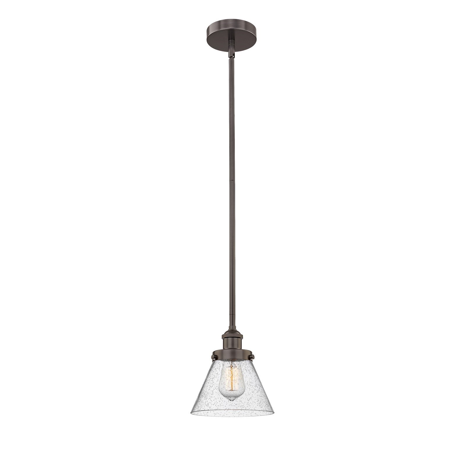 Innovations Cone 1-Light Mini Pendant | Industrial Farmhouse Oil Rubbed Bronze Steel and Seedy Glass | Kitchen Island & Dining | Model 616-1SH-OB-G44-LED