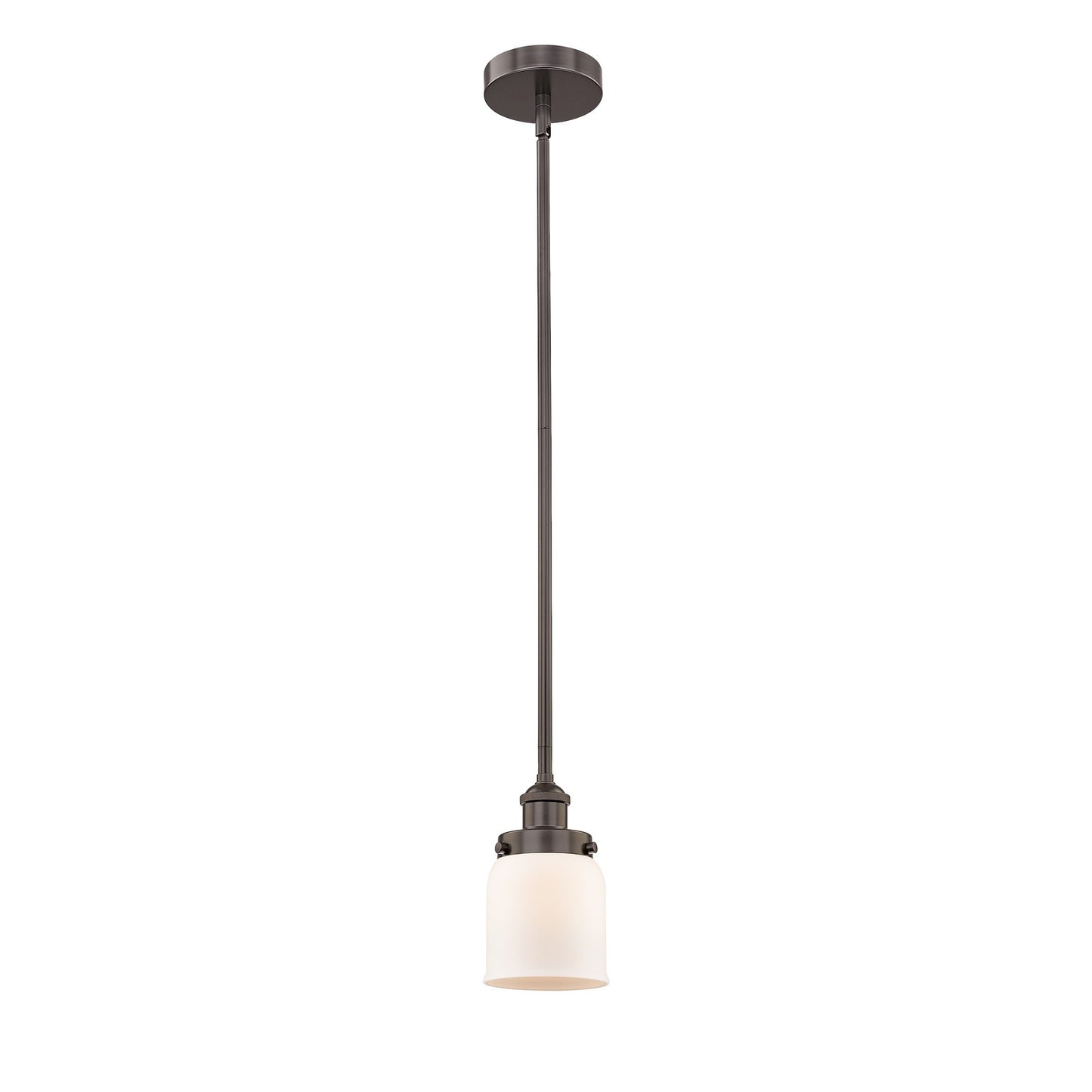Innovations Bell 5in 1-Light Mini Pendant | Industrial Farmhouse Oil Rubbed Bronze Steel and Matte White Frosted Glass | Kitchen | Model 616-1SH-OB-G51