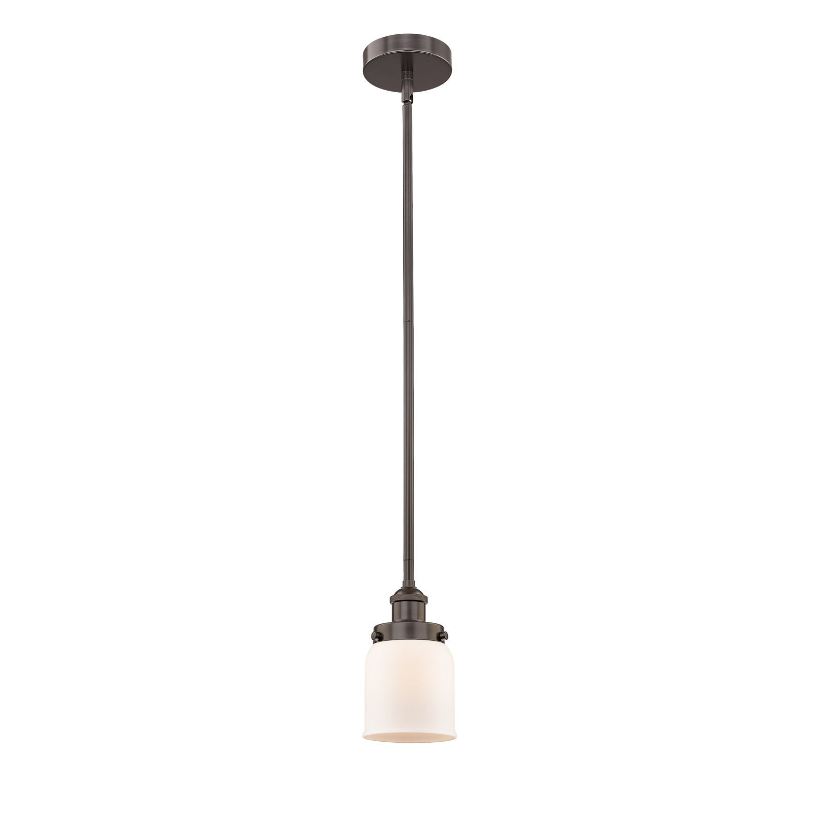 Innovations Bell 5in 1-Light Mini Pendant | Industrial Farmhouse Oil Rubbed Bronze Steel and Matte White Frosted Glass | Kitchen | Model 616-1SH-OB-G51