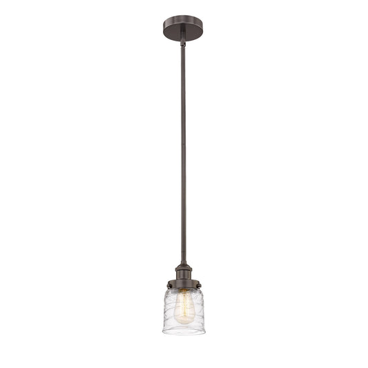Innovations Bell 5in 1-Light Mini Pendant | Industrial Farmhouse Oil Rubbed Bronze Steel and Clear Deco Swirl Glass | Kitchen | Model 616-1SH-OB-G513