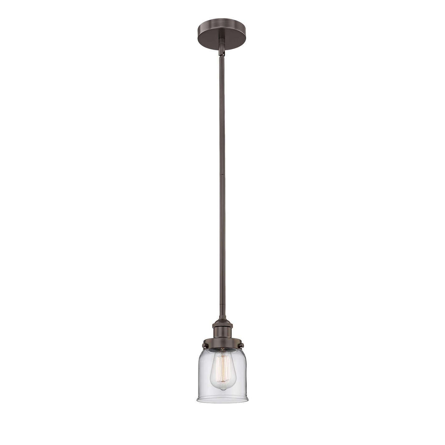 Innovations Bell 5in 1-Light Mini Pendant | Industrial Oil Rubbed Bronze Steel and Clear Glass | Kitchen Island & Dining Room | 5 x | Model 616-1SH-OB-G52