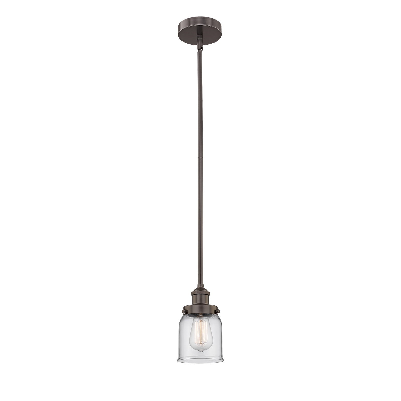 Innovations Bell 5in 1-Light Mini Pendant | Industrial Oil Rubbed Bronze Steel and Clear Glass | Kitchen Island & Dining Room | 5 x | Model 616-1SH-OB-G52