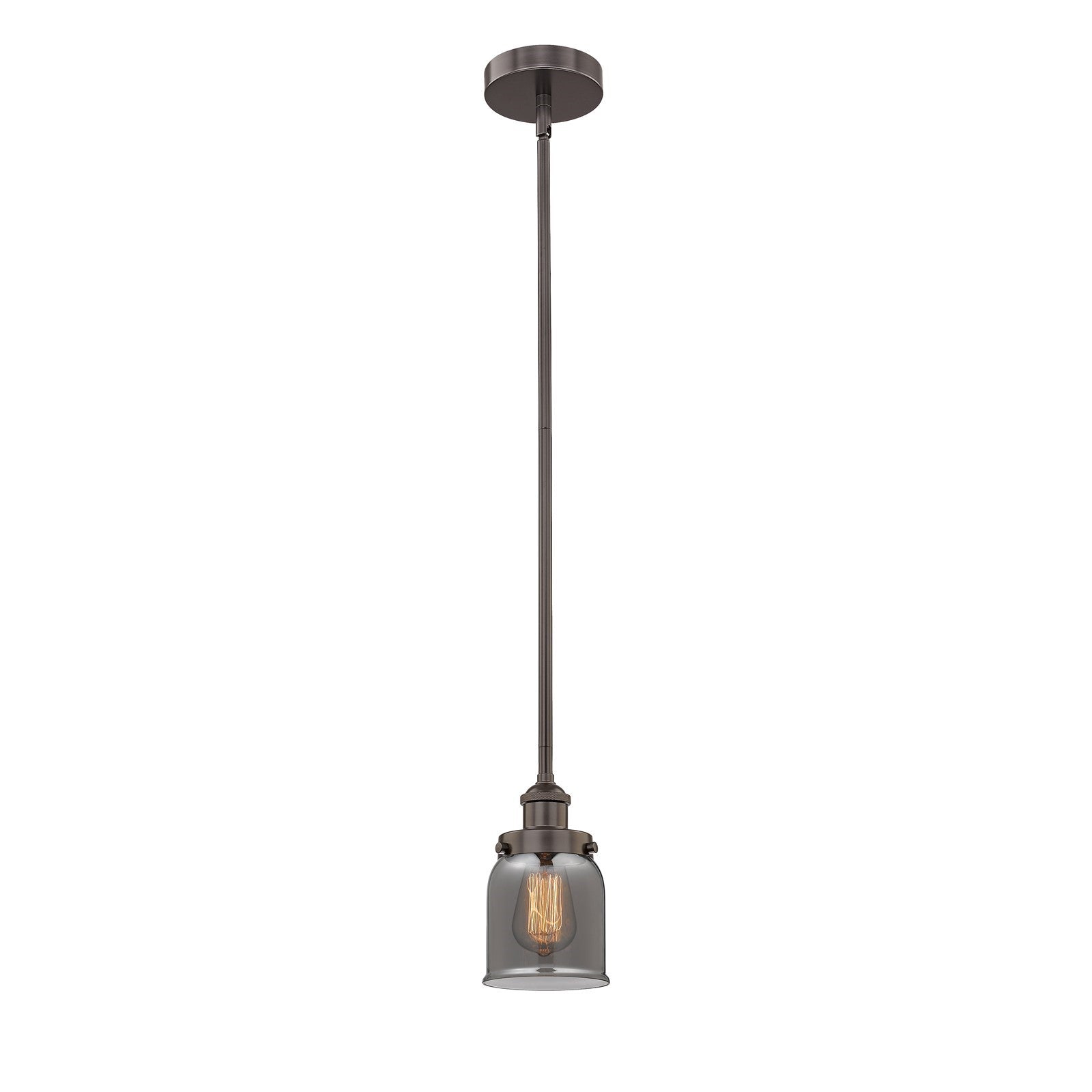 Innovations Bell 5in 1-Light Mini Pendant | Industrial Oil Rubbed Bronze Steel and Light Smoke Glass | Kitchen Island & Dining Room | Model 616-1SH-OB-G53