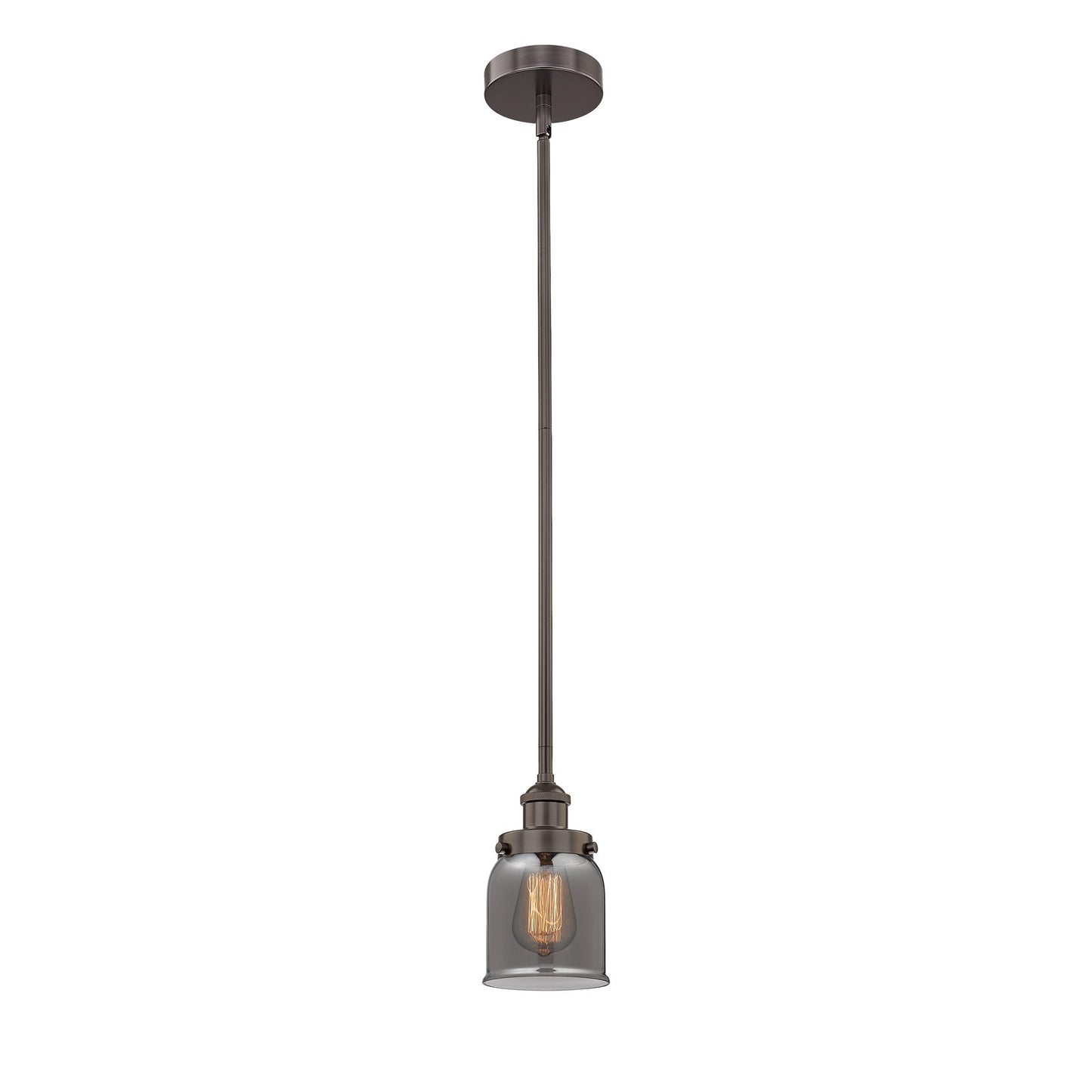 Innovations Bell 5in 1-Light Mini Pendant | Industrial Oil Rubbed Bronze Steel and Light Smoke Glass | Kitchen Island & Dining | Model 616-1SH-OB-G53-LED