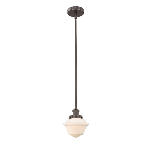 Innovations Oxford 7in 1-Light Mini Pendant | Traditional Oil Rubbed Bronze Steel and Matte White Frosted Glass | Kitchen Island & | Model 616-1SH-OB-G531