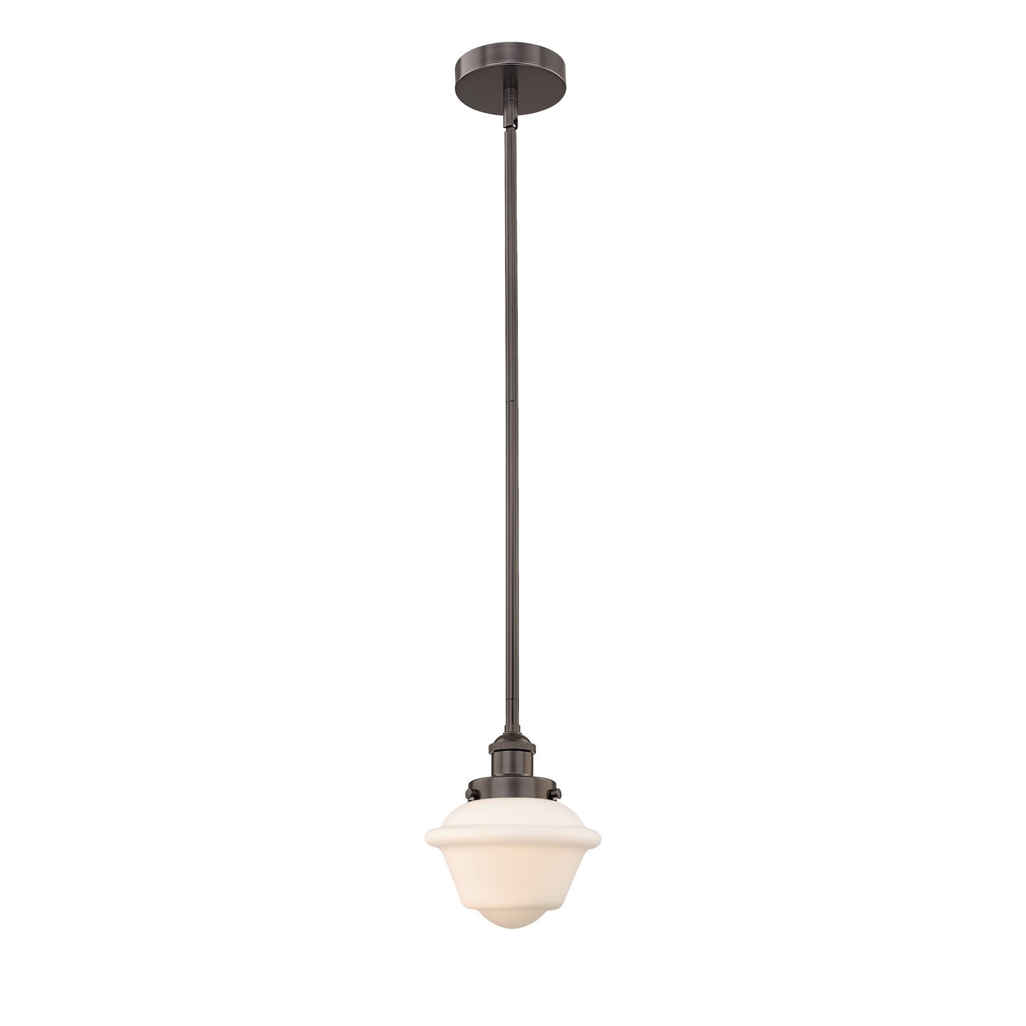 Innovations Oxford 7.25in 1-Light Mini Pendant | Traditional Oil Rubbed Bronze Steel and Matte White Frosted Glass | Kitchen | Model 616-1SH-OB-G531-LED