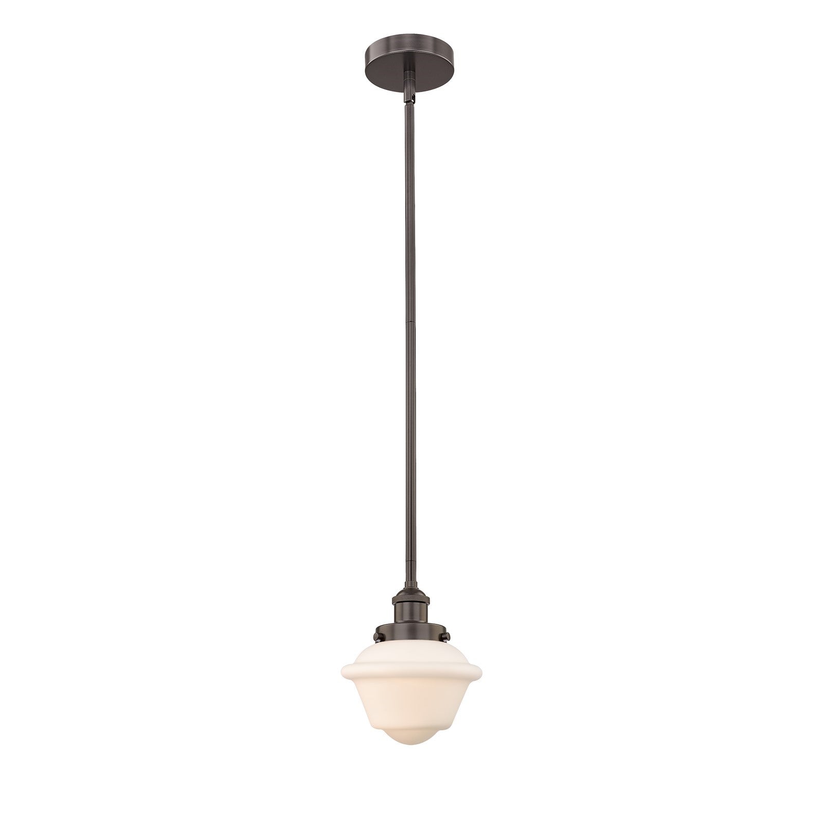 Innovations Oxford 7.25in 1-Light Mini Pendant | Traditional Oil Rubbed Bronze Steel and Matte White Frosted Glass | Kitchen | Model 616-1SH-OB-G531-LED