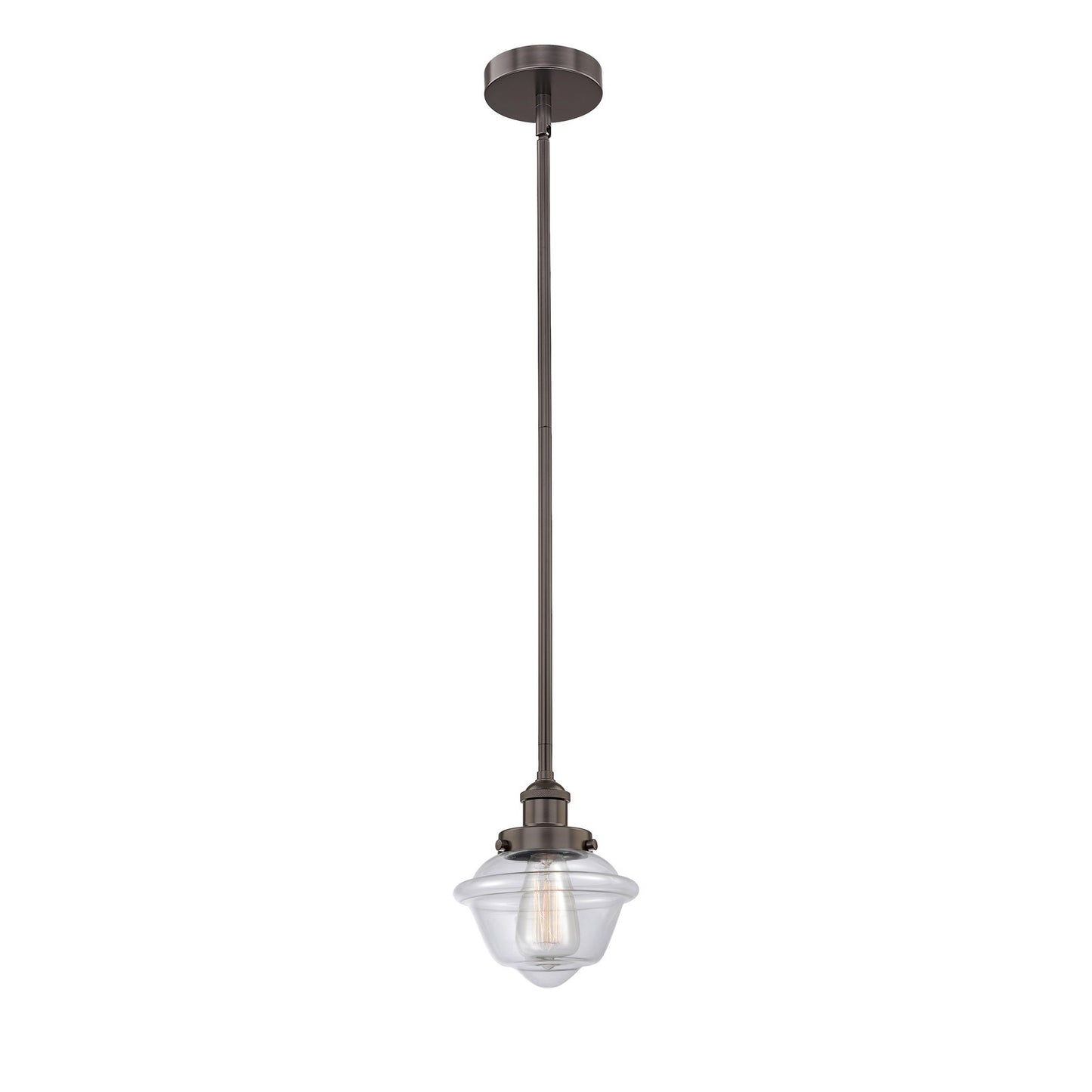 Innovations Oxford 7.25in 1-Light Mini Pendant | Traditional Oil Rubbed Bronze Steel and Clear Glass | Kitchen Island & Dining | Model 616-1SH-OB-G532-LED
