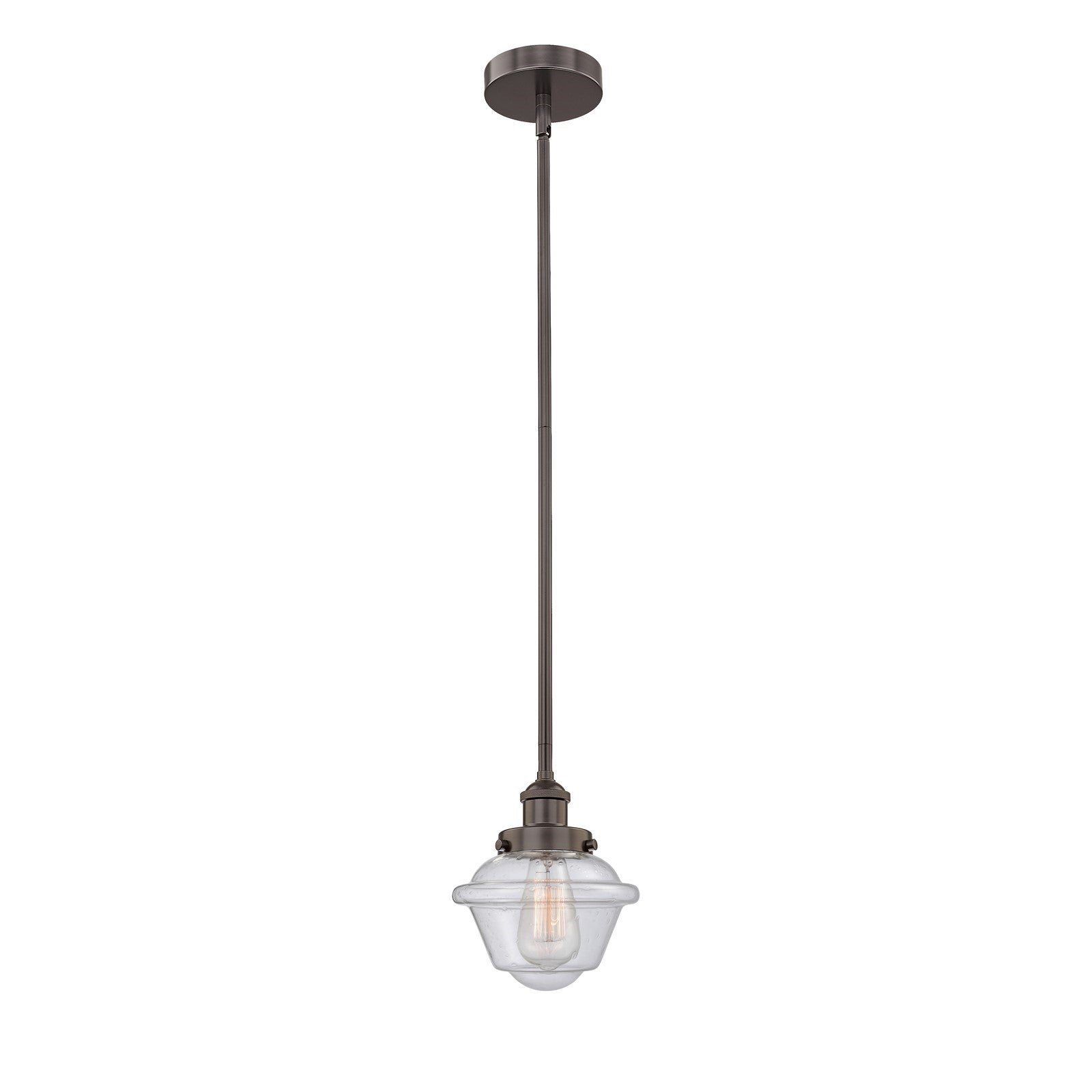 Innovations Oxford 7in 1-Light Mini Pendant | Traditional Oil Rubbed Bronze Steel and Seedy Glass | Kitchen Island & Dining Room | Model 616-1SH-OB-G534