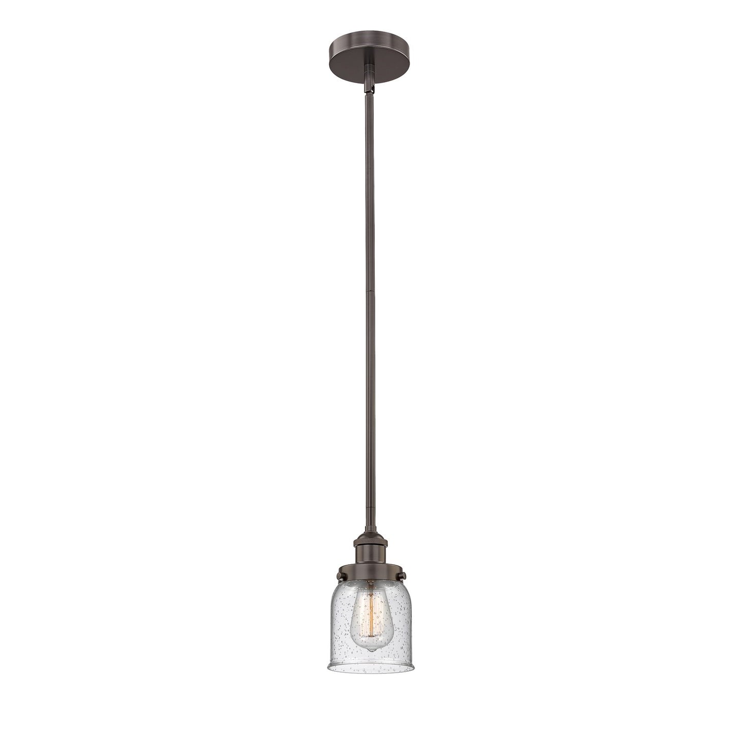 Innovations Bell 5in 1-Light Mini Pendant | Industrial Oil Rubbed Bronze Steel and Seedy Glass | Kitchen Island & Dining Room | Model 616-1SH-OB-G54-LED