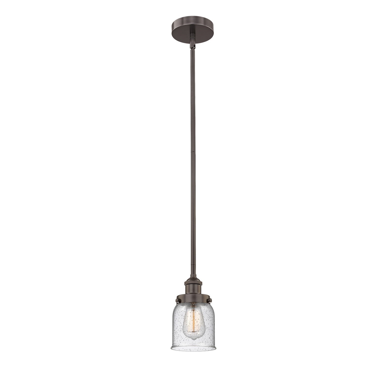 Innovations Bell 5in 1-Light Mini Pendant | Industrial Oil Rubbed Bronze Steel and Seedy Glass | Kitchen Island & Dining Room | Model 616-1SH-OB-G54-LED
