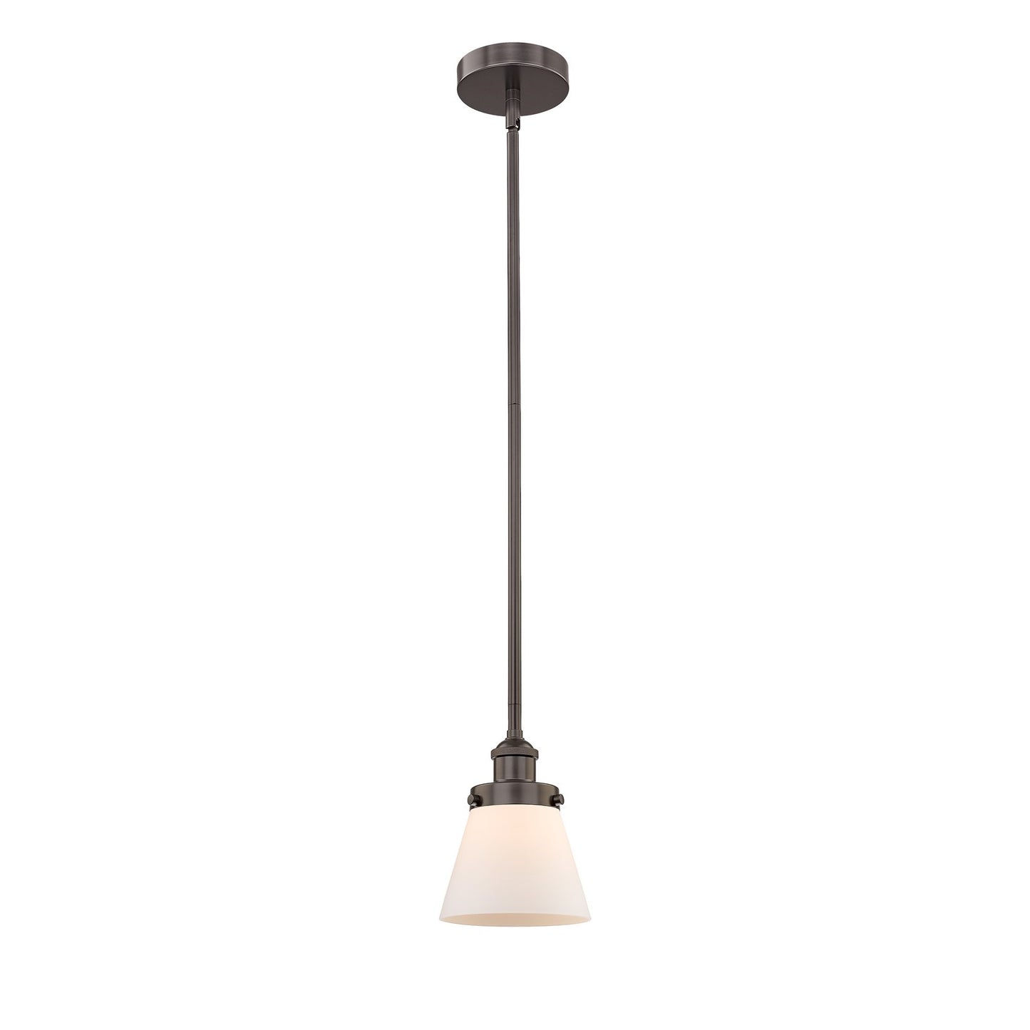 Innovations Cone 6.25in 1-Light Mini Pendant | Industrial Oil Rubbed Bronze and Matte White Frosted Glass | Kitchen Island & Dining | Model 616-1SH-OB-G61
