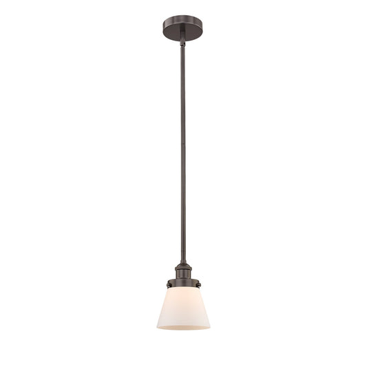 Innovations Cone 6.25in 1-Light Mini Pendant | Industrial Oil Rubbed Bronze Steel and Matte White Frosted Glass | Kitchen | Model 616-1SH-OB-G61-LED