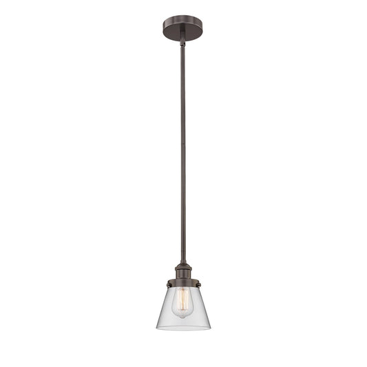 Innovations Cone 6.25in 1-Light Mini Pendant | Industrial Oil Rubbed Bronze Steel and Clear Glass | Kitchen Island & Dining Room | Model 616-1SH-OB-G62