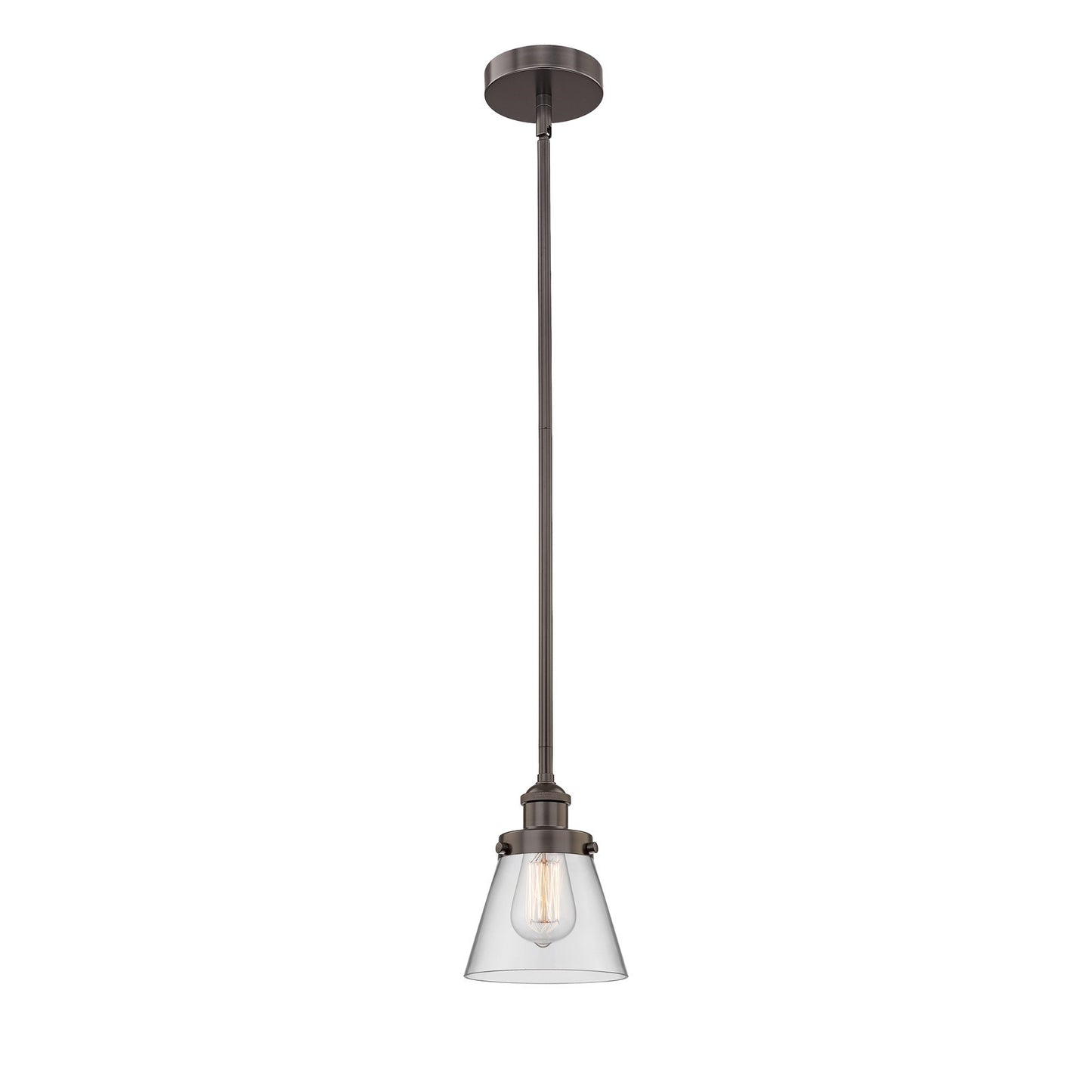 Innovations Cone 6.25in 1-Light Mini Pendant | Industrial Oil Rubbed Bronze Steel and Clear Glass | Kitchen Island & Dining | Model 616-1SH-OB-G62-LED