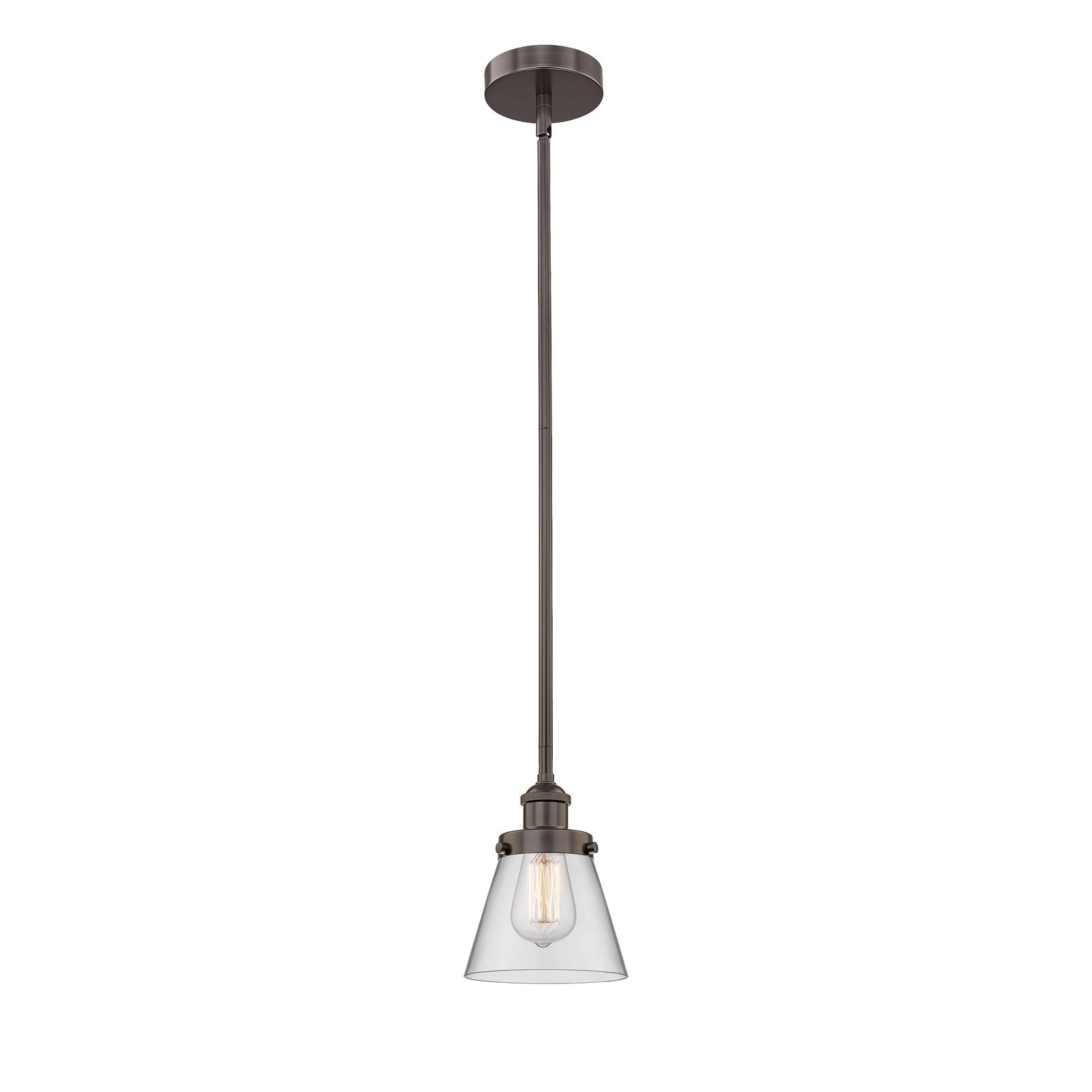Innovations Cone 6.25in 1-Light Mini Pendant | Industrial Oil Rubbed Bronze Steel and Clear Glass | Kitchen Island & Dining | Model 616-1SH-OB-G62-LED