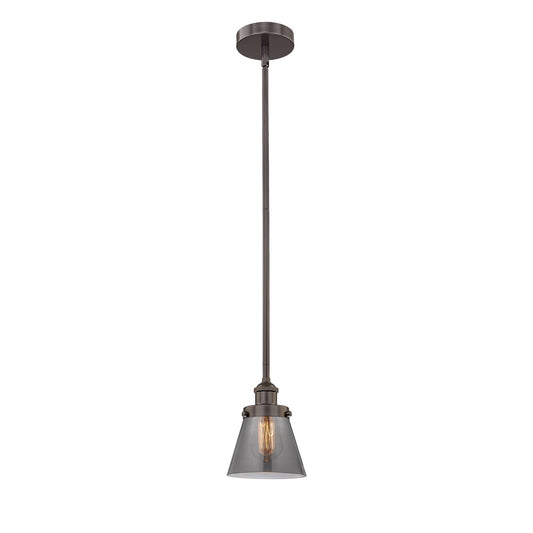Innovations Cone 6.25in 1-Light Mini Pendant | Industrial Oil Rubbed Bronze Steel and Light Smoke Glass | Kitchen Island & Dining | Model 616-1SH-OB-G63