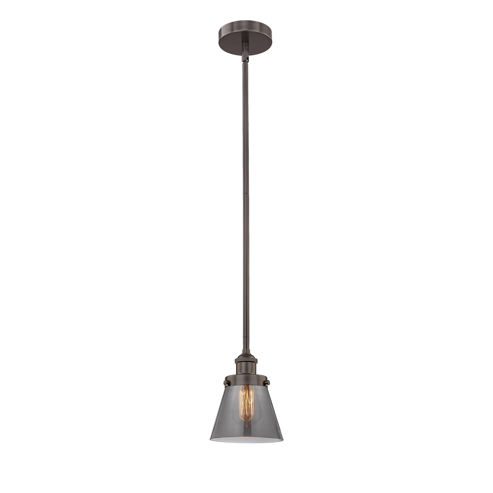 Innovations Cone 6.25in 1-Light Mini Pendant | Industrial Farmhouse Oil Rubbed Bronze Steel and Light Smoke Glass | Kitchen | Model 616-1SH-OB-G63-LED