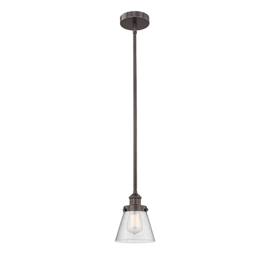 Innovations Cone 1-Light 6.25in Mini Pendant | Industrial Farmhouse Oil Rubbed Bronze Steel and Seedy Glass | Kitchen Island & | Model 616-1SH-OB-G64-LED