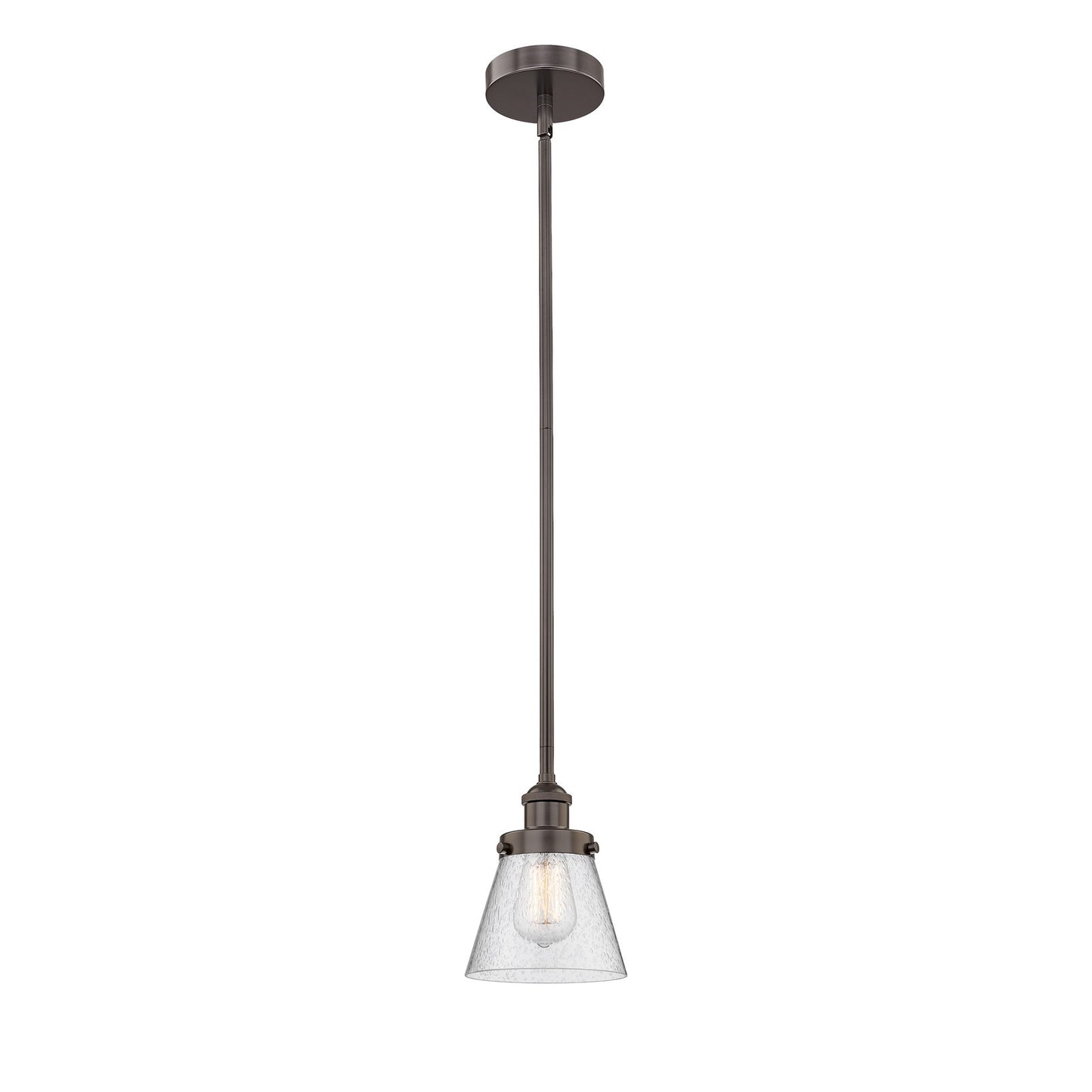 Innovations Cone 1-Light 6.25in Mini Pendant | Industrial Farmhouse Oil Rubbed Bronze Steel and Seedy Glass | Kitchen Island & | Model 616-1SH-OB-G64-LED