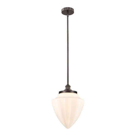 Innovations Bullet 12in 1-Light Mini Pendant | Traditional Art Deco Oil Rubbed Bronze Steel and Matte White Frosted Glass | Model 616-1SH-OB-G661-12