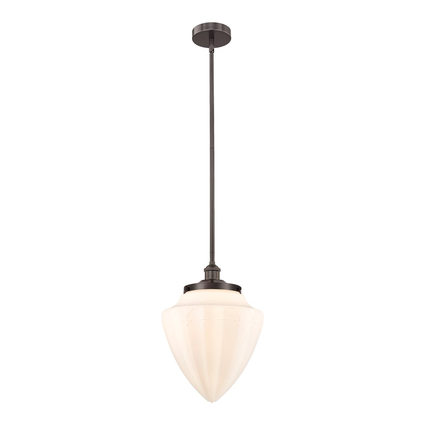 Innovations Bullet 12in 1-Light Mini Pendant | Traditional Art Deco Oil Rubbed Bronze Steel and Matte White Frosted Glass | Model 616-1SH-OB-G661-12