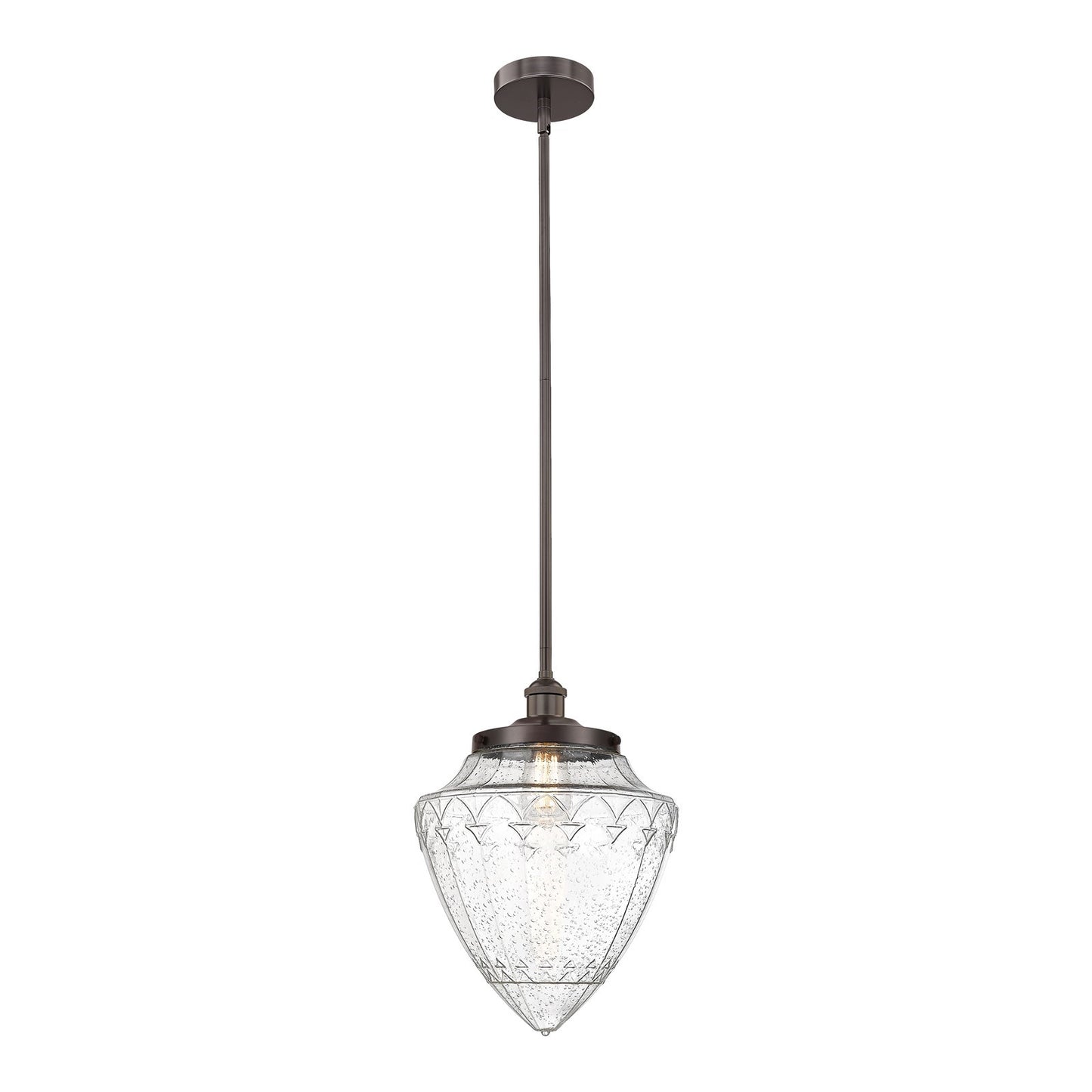 Innovations Bullet 12in 1-Light Mini Pendant | Traditional Art Deco Oil Rubbed Bronze Steel and Seedy Glass | Kitchen | Model 616-1SH-OB-G664-12-LED