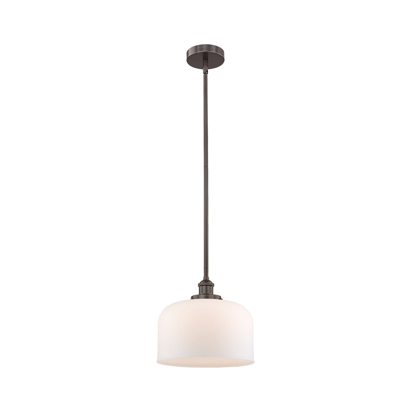 Innovations Bell 12in 1-Light Mini Pendant | Industrial Oil Rubbed Bronze and Matte White Frosted Glass | Kitchen Island | Model 616-1SH-OB-G71-L-LED