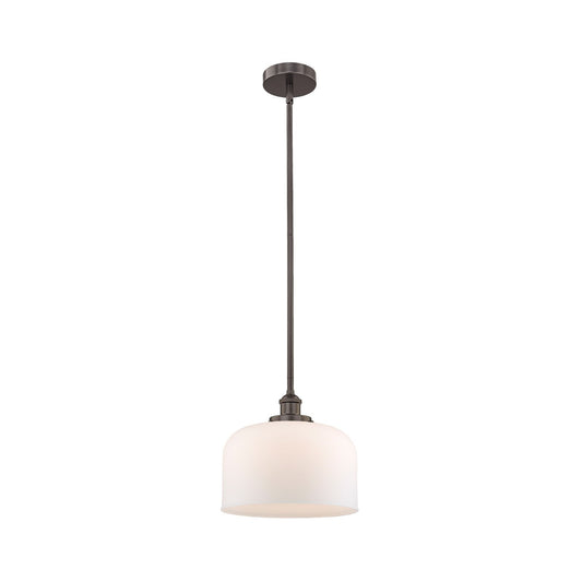 Innovations Bell 12in 1-Light Mini Pendant | Industrial Oil Rubbed Bronze and Matte White Frosted Glass | Kitchen Island | Model 616-1SH-OB-G71-L-LED