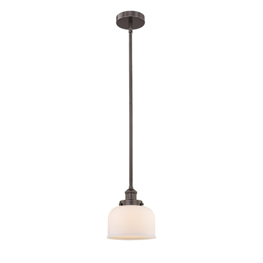 Innovations Bell 8in 1-Light Mini Pendant | Industrial Oil Rubbed Bronze Steel and Matte White Frosted Glass | Kitchen Island & | Model 616-1SH-OB-G71-LED