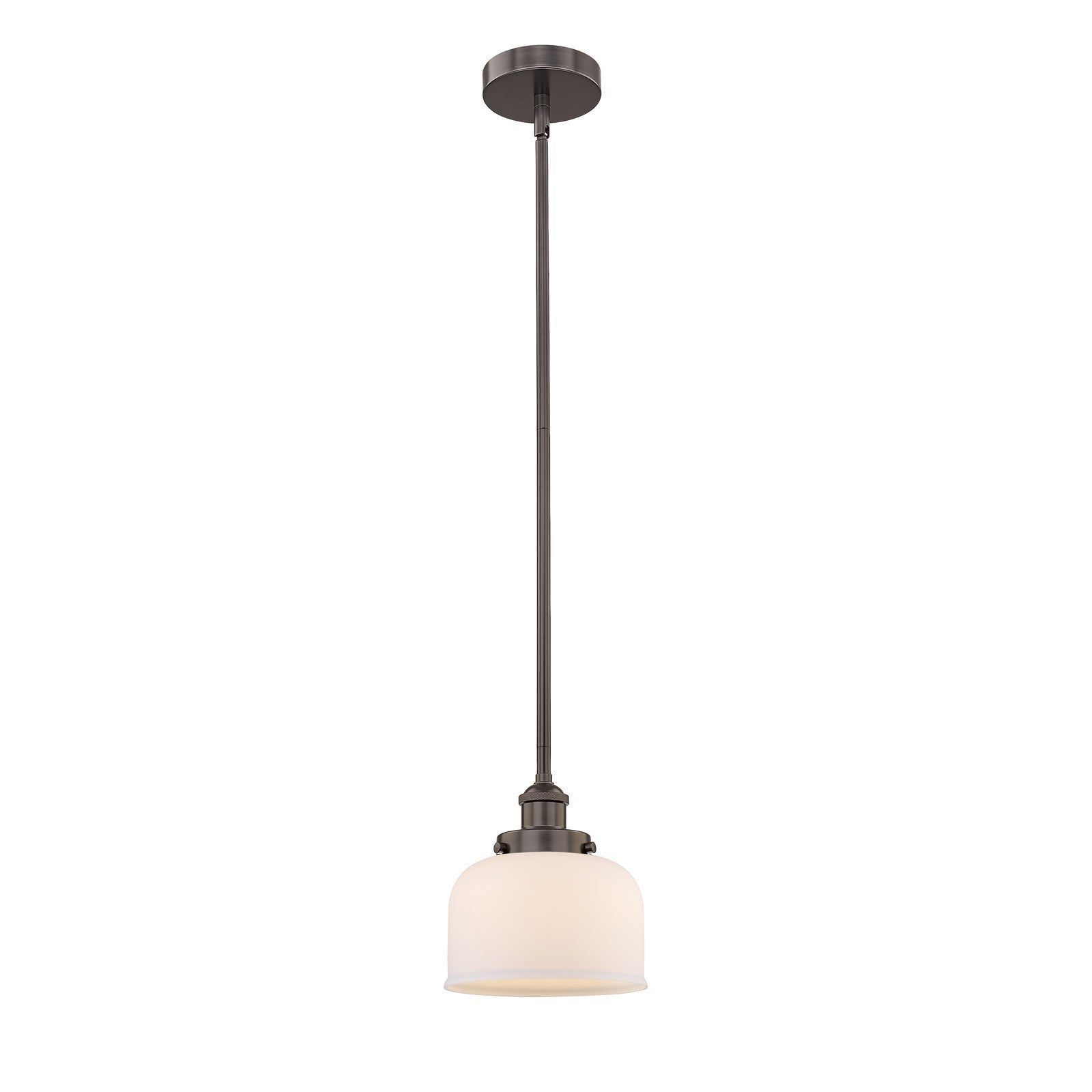 Innovations Bell 8in 1-Light Mini Pendant | Industrial Oil Rubbed Bronze Steel and Matte White Frosted Glass | Kitchen Island & | Model 616-1SH-OB-G71-LED