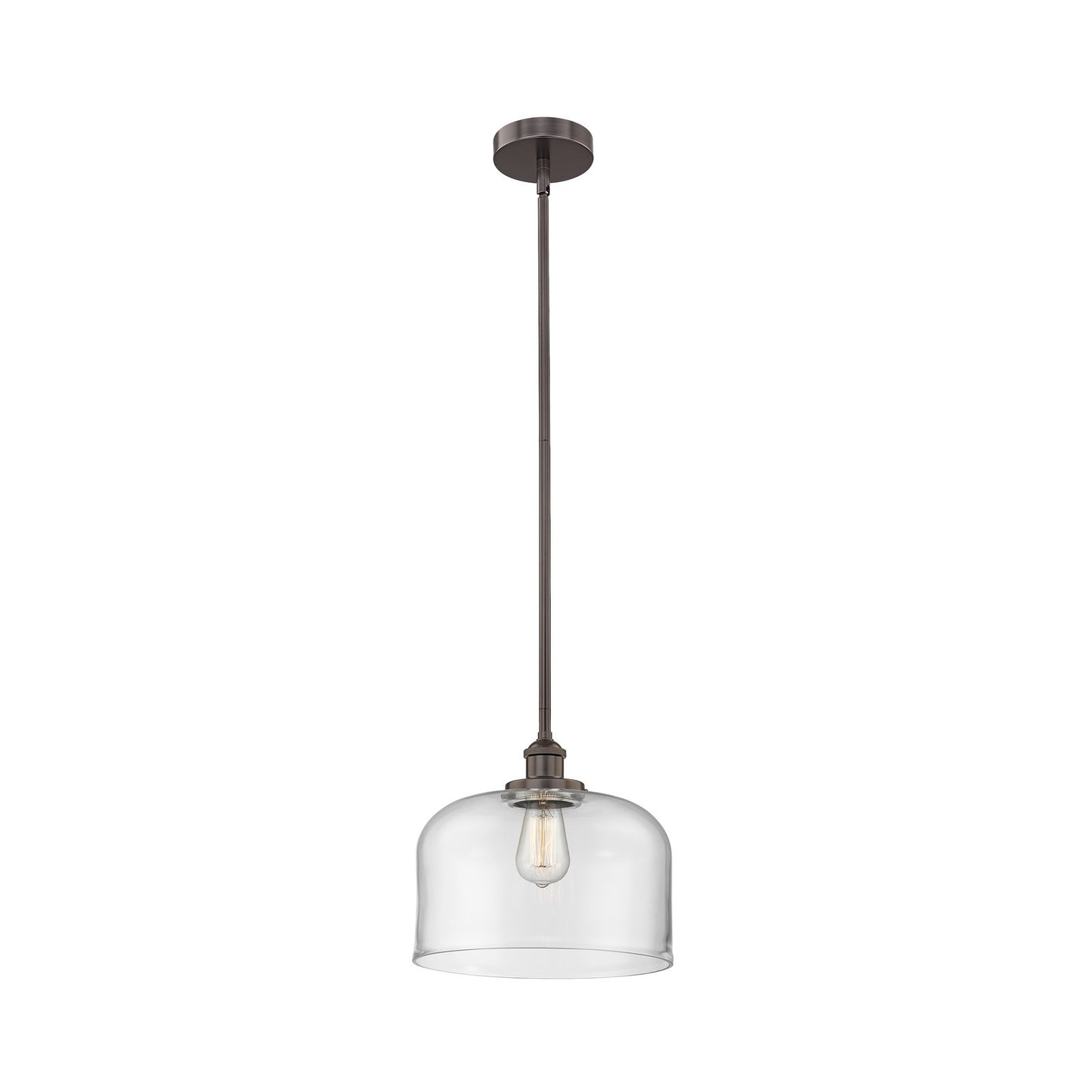 Innovations Bell 12in 1-Light Mini Pendant | Industrial Oil Rubbed Bronze Steel and Clear Glass | Kitchen Island & Dining Room | Model 616-1SH-OB-G72-L