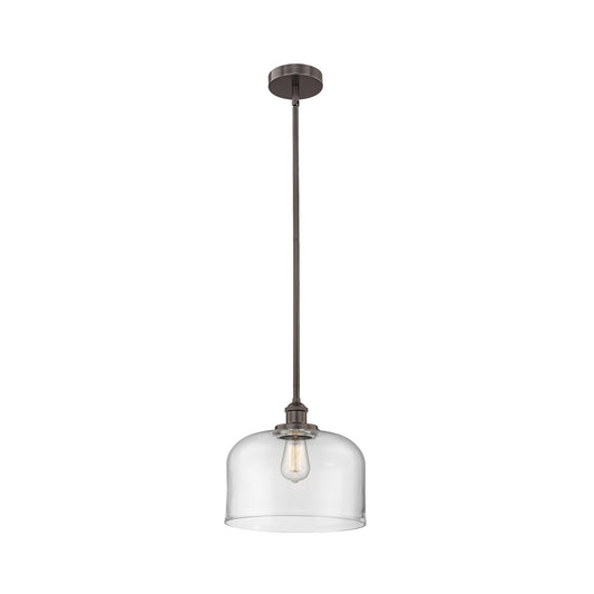 Innovations Bell 12in 1-Light Mini Pendant | Industrial Oil Rubbed Bronze Steel and Clear Glass | Kitchen Island & Dining | Model 616-1SH-OB-G72-L-LED