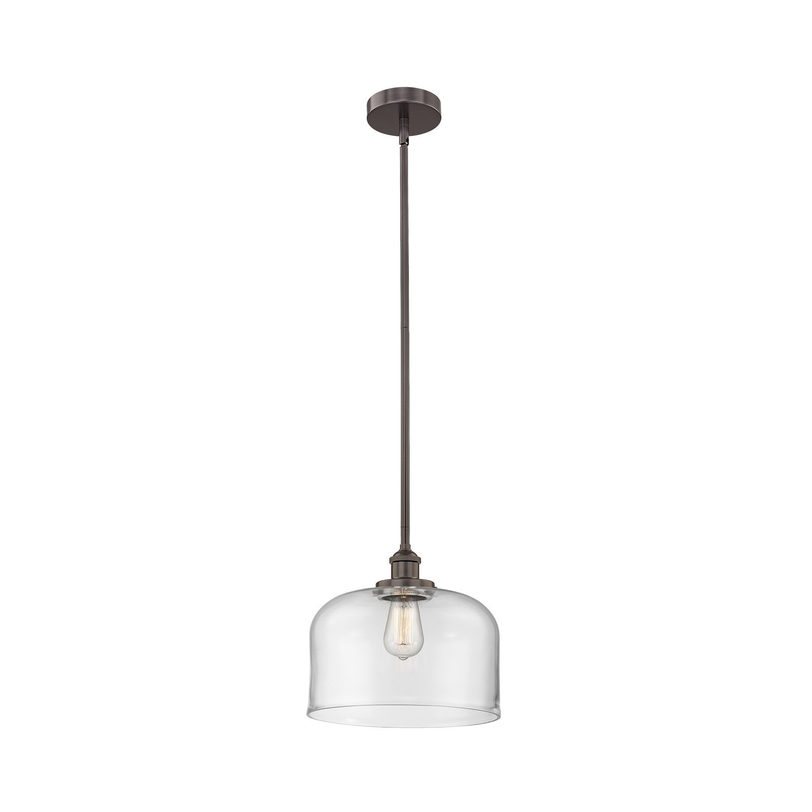 Innovations Bell 12in 1-Light Mini Pendant | Industrial Oil Rubbed Bronze Steel and Clear Glass | Kitchen Island & Dining | Model 616-1SH-OB-G72-L-LED