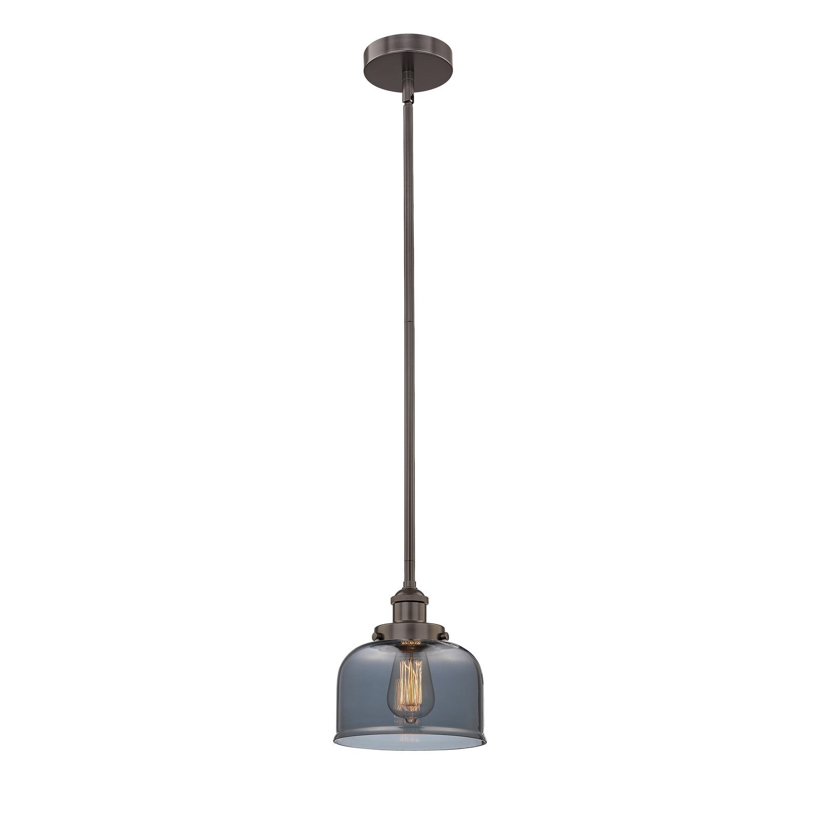 Innovations Bell 8in 1-Light Mini Pendant | Industrial Oil Rubbed Bronze Steel and Light Smoke Glass | Kitchen Island & Dining Room | Model 616-1SH-OB-G73