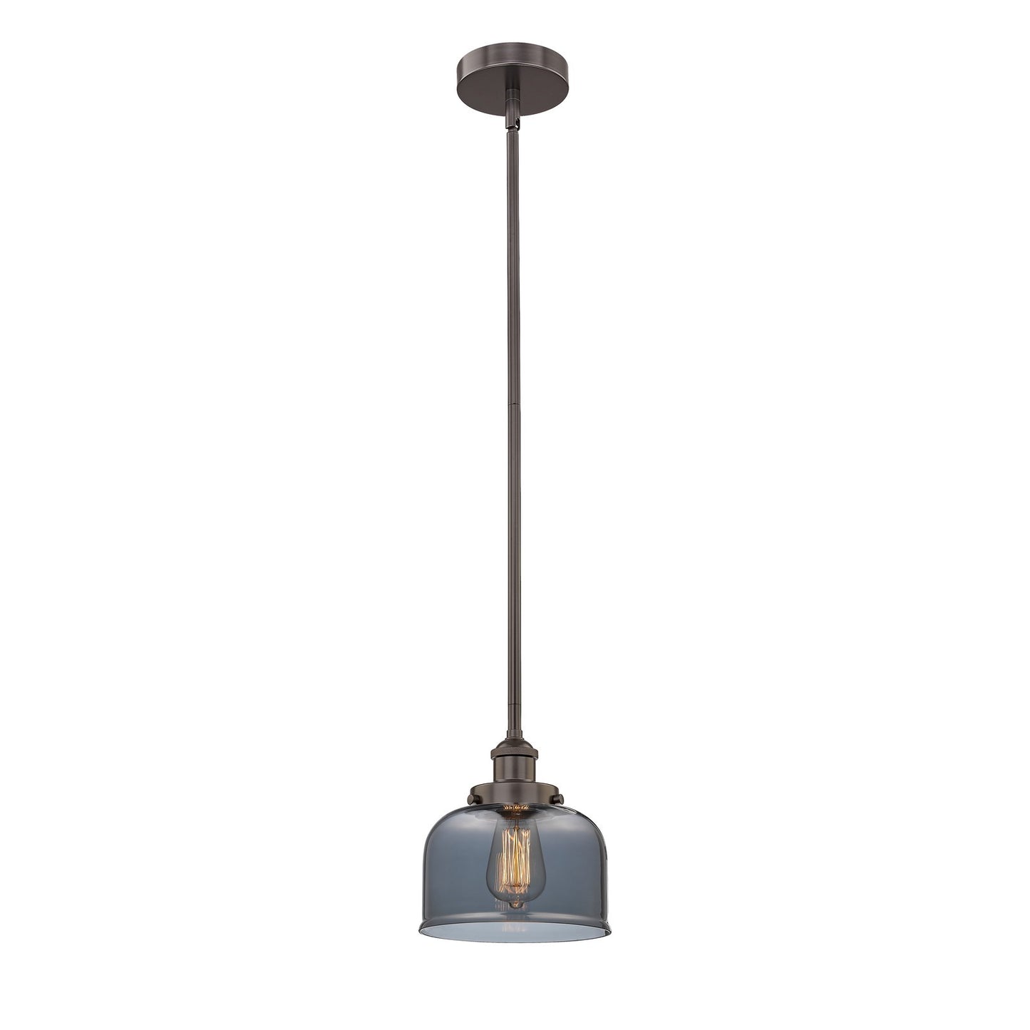 Innovations Bell 8in 1-Light Mini Pendant | Industrial Oil Rubbed Bronze Steel and Light Smoke Glass | Kitchen Island & Dining Room | Model 616-1SH-OB-G73