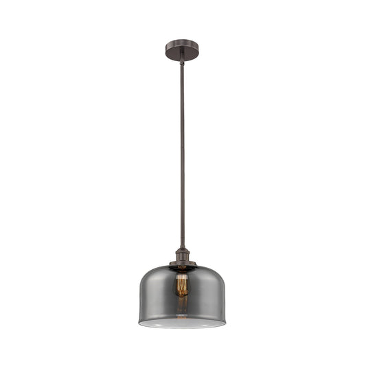 Innovations Bell 12in 1-Light Mini Pendant | Industrial Oil Rubbed Bronze Steel and Light Smoke Glass | Kitchen Island & | Model 616-1SH-OB-G73-L-LED