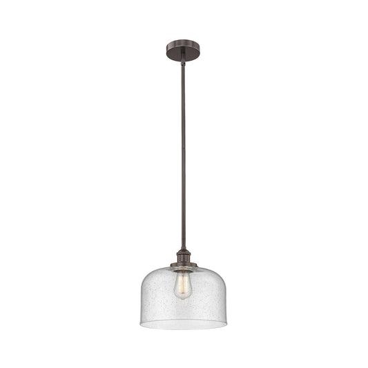 Innovations Bell 12in 1-Light Mini Pendant | Industrial Oil Rubbed Bronze Steel and Seedy Glass | Kitchen Island & Dining | Model 616-1SH-OB-G74-L-LED
