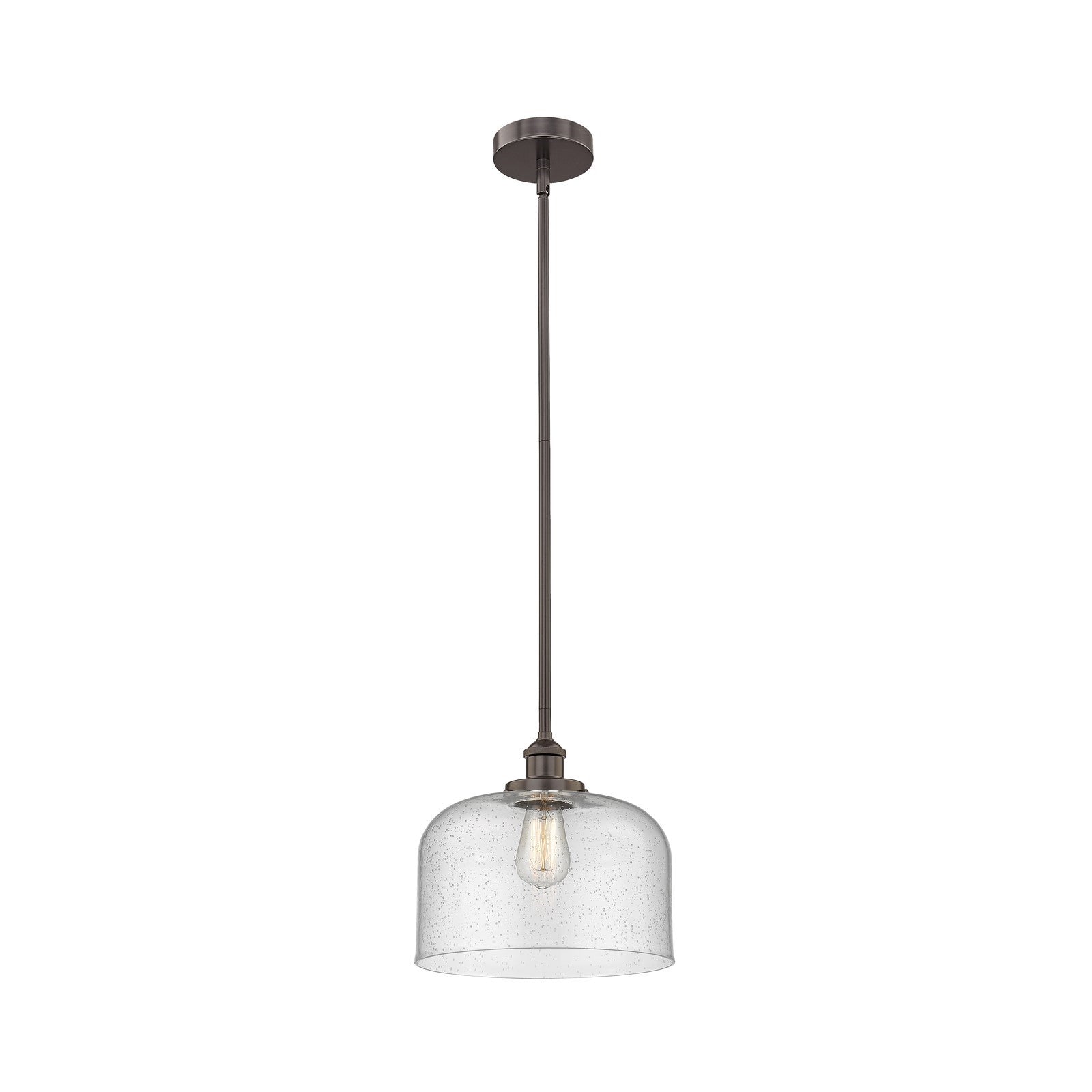 Innovations Bell 12in 1-Light Mini Pendant | Industrial Oil Rubbed Bronze Steel and Seedy Glass | Kitchen Island & Dining | Model 616-1SH-OB-G74-L-LED