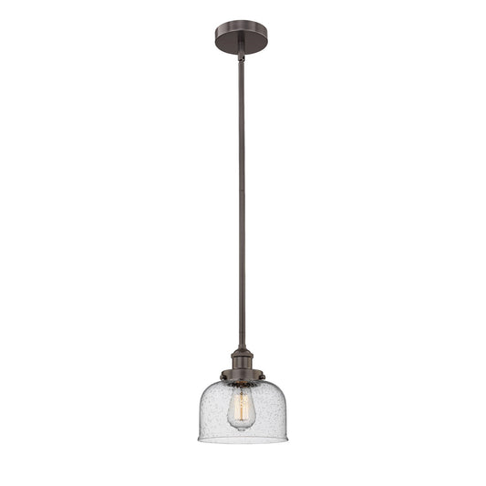 Innovations Bell 8in 1-Light Mini Pendant | Industrial Oil Rubbed Bronze Steel and Seedy Glass | Kitchen Island & Dining Room | Model 616-1SH-OB-G74-LED