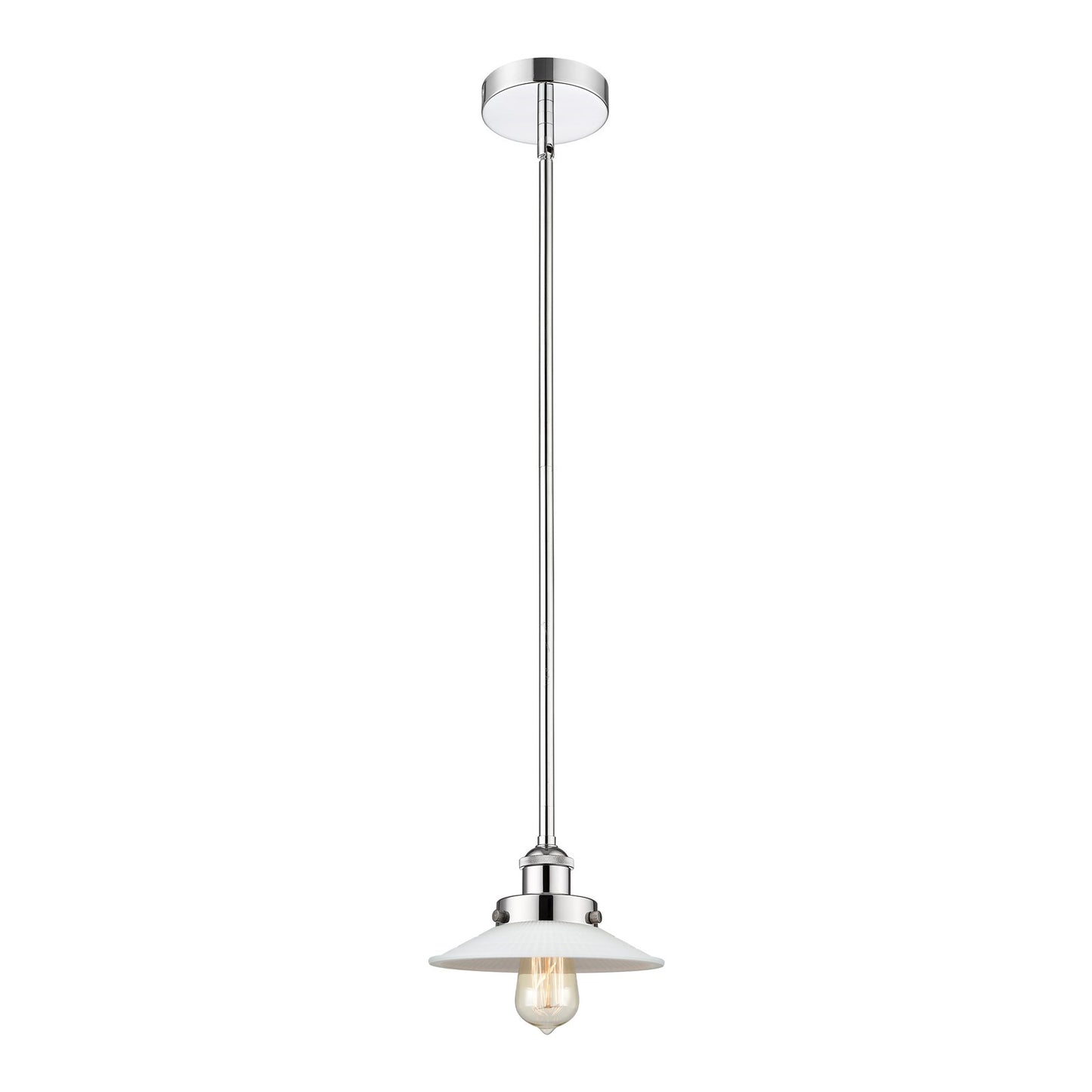 Innovations Halophane 9in 1-Light Mini Pendant | Industrial Polished Chrome Steel and Matte White Frosted Glass | Kitchen Island & | Model 616-1SH-PC-G1
