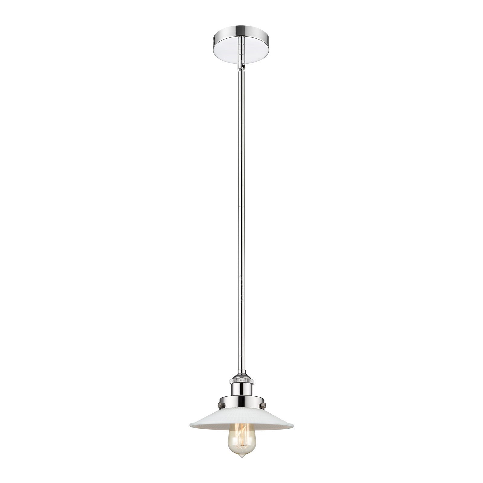Innovations Halophane 9in 1-Light Mini Pendant | Industrial Polished Chrome Steel and Matte White Frosted Glass | Kitchen Island | Model 616-1SH-PC-G1-LED