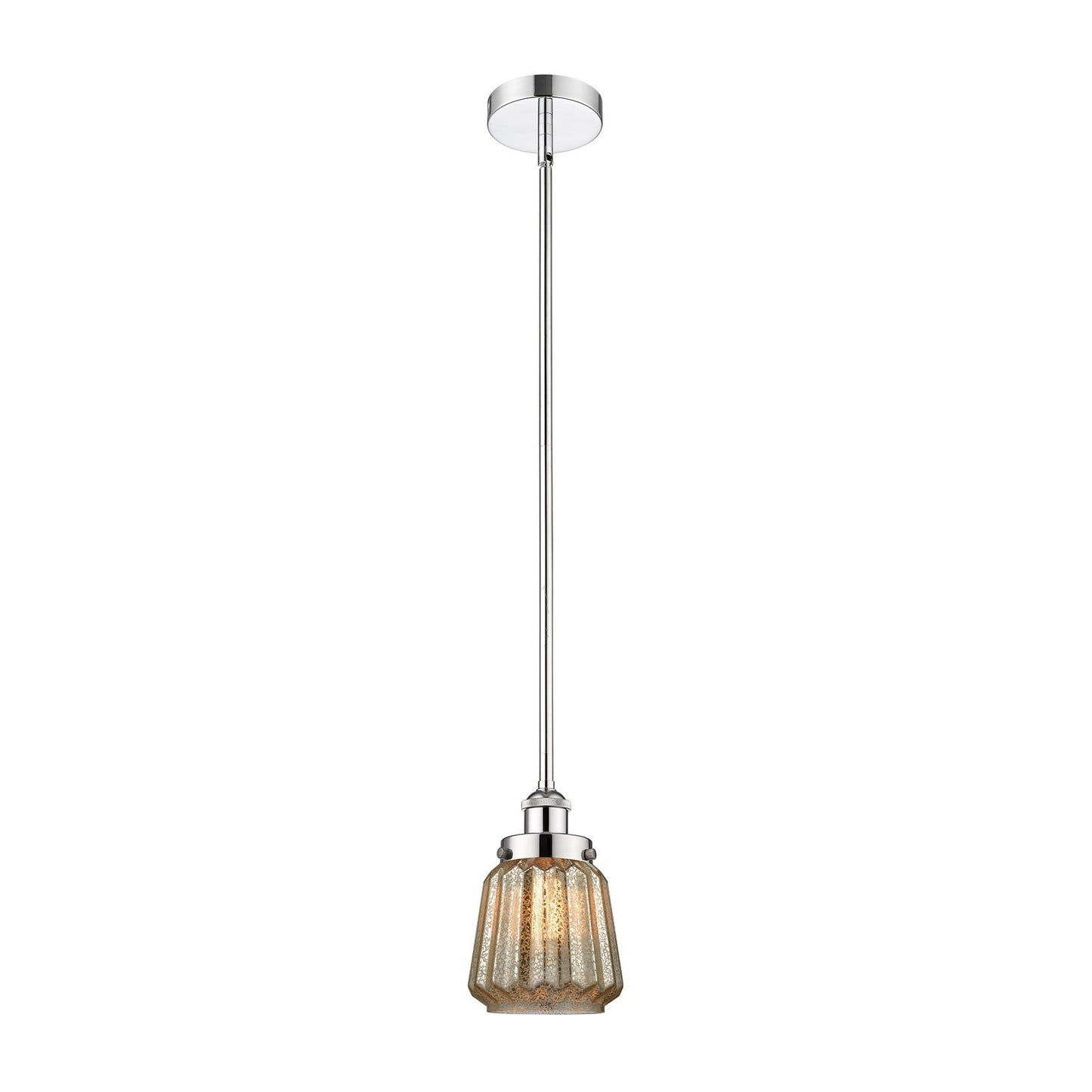 Innovations Chatham 7in 1-Light Mini Pendant | Art Deco Polished Chrome and Mercury Ribbed Glass | Kitchen Island & Dining | Model 616-1SH-PC-G146-LED