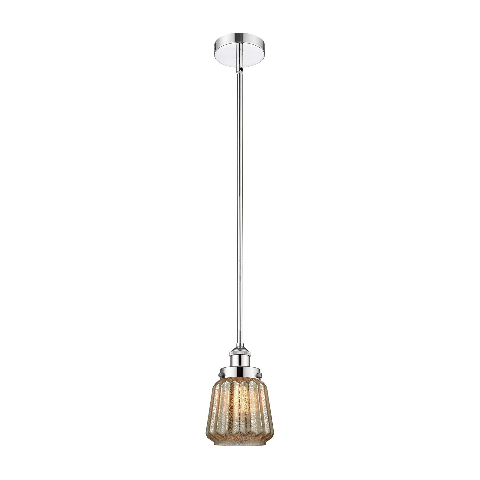 Innovations Chatham 7in 1-Light Mini Pendant | Art Deco Polished Chrome and Mercury Ribbed Glass | Kitchen Island & Dining | Model 616-1SH-PC-G146-LED